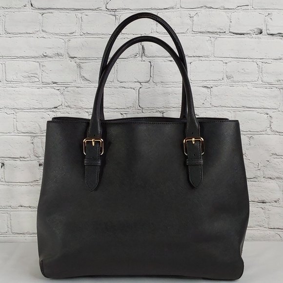 KATE SPADE SAFFIANO LEATHER ADJUSTABLE BUCKLE STRAP LARGE SHOULDER  BAG ONYX - Picture 4 of 16